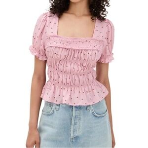Free People Pink Smocked Blouse